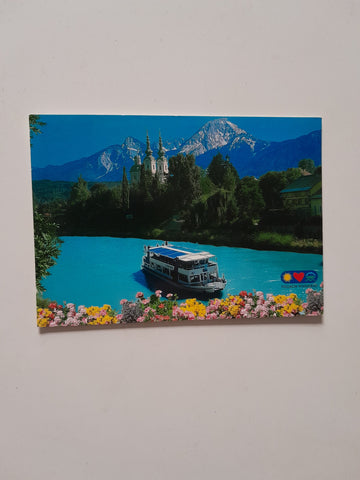 AK Villach mit Drauschiff und Mittagskogel.