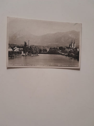 AK Villach. Draupartie mit hl. Kreuz und Mittagskogel. (1920-21)