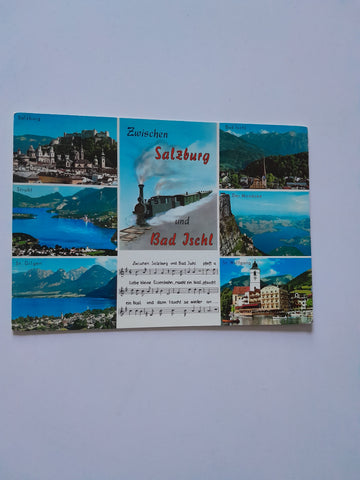 AK Zwischen Salzburg und Bad Ischl pfeift a liebe kleine Eisenbahn...