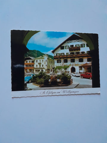 AK St. Gilgen am Wolfgangsee. Mozartbrunnen. Gasthof zur Post.