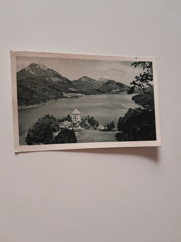 AK Schloß Fuschl am See mit Schafberg.