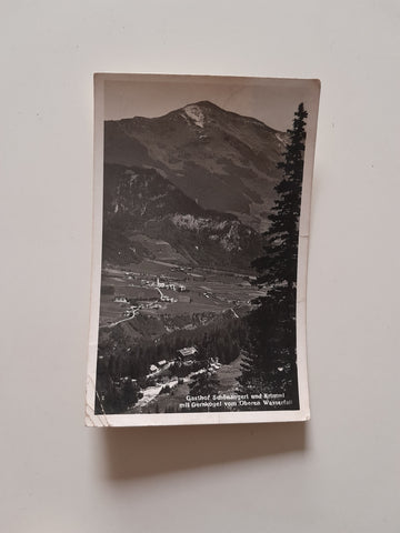 AK Gasthof Schönangerl und Krimml mit Gernkogel vom Oberen Wasserfall. (1939)