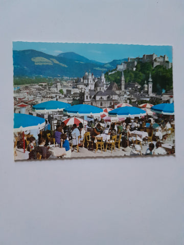 AK Salzburg. Blick vom Cafe Winkler auf die Altstadt und Festung.