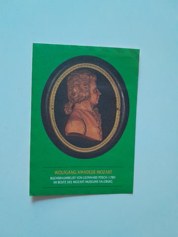Ballonpost-AK Wolfgang Amadeus Mozart. Buchsbaumrelief von Leonhard Posch. Im Besitz des Mozarts-Museums Salzburg.
