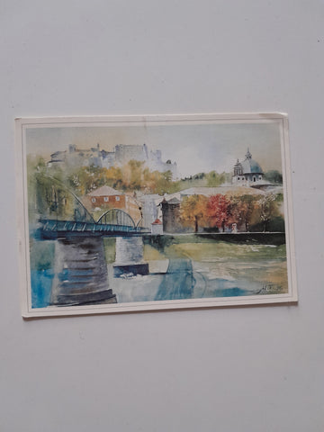 AK Salzburg. Am Mozartsteg. (Aquarell von Hans Torwesten)