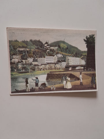 AK Salzburg, am rechten Ufer. Kolor. Lithographie von Karl Alexander Czichna.
