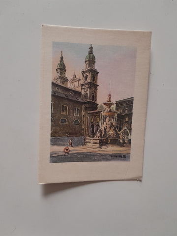 AK Salzburg. Dom und Residenzbrunnen  (J. Felsinger)