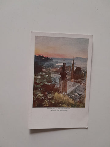 AK Salzburg. Abendstimmung. Ausblick vom Mönchsberg. (E.T. Compton p.)