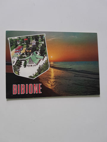 AK Bibione. Tramonto sul mare e chiesa parrocchiale.