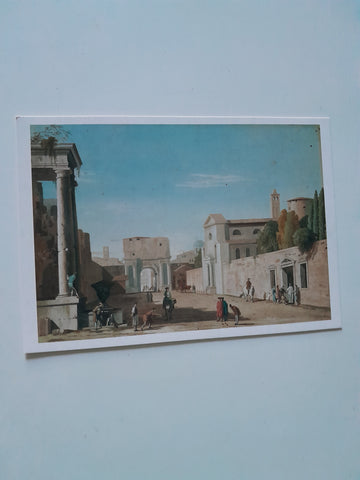 AK Marco Ricci e il paesaggio veneto del Settecento, Belluno Papazzo Crepadona. Veduta di una piazza con giocatori.