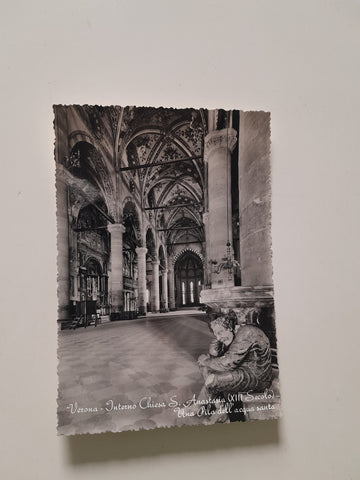 AK Verona. Interno Chiesa S. Anastasia. Una Pila dell'Acqua santa.