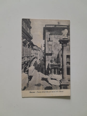 AK Verona. Piazza delle Erbe col leone di S. Marco.