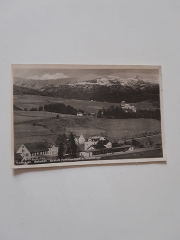 AK Neumarkt. Bahnhof. Schloß Forchtenstein u. Zirbitzkogel. (1928)