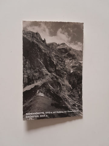 AK Südwandhütte mit Aufstieg zur Hunerscharte. Dachstein.
