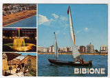 AK Bibione. Dall 'aereo. Notturno - Fontana luminosa - Casoni dei pescatori - Dal mare.
