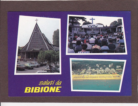 AK Saluti da Bibione. Chiesa Parrochiale di S. Maria Assunta. Via Antares.