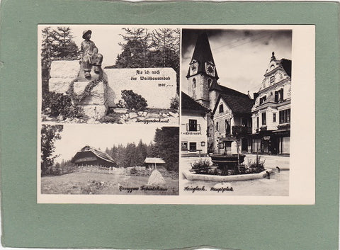 AK Krieglach. Hauptplatz. Roseggerdenkmal. Roseggers Geburtshaus.