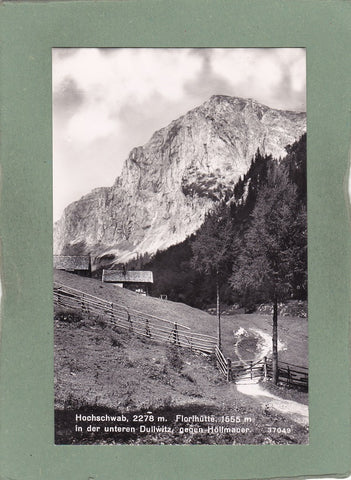 AK Hochschwab. Florlhütte in der unteren Dullwitz gegen Höllmauer.