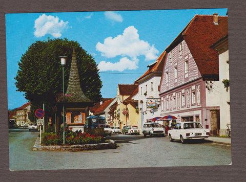 AK Sommerfrische Kindberg. Bildstock am Hauptplatz. Sterbehaus des Komponisten.