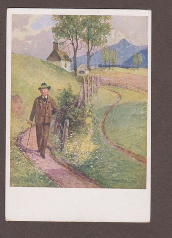 AK Peter Roseggers Heimat. 6. Der Dichter, auf dem Wege nach Krieglach.