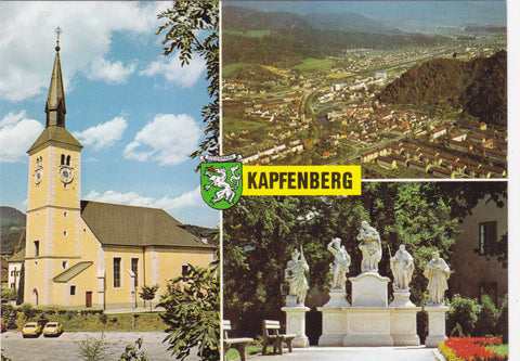 AK Kapfenberg. Pestsäule und Stadtpfarrkirche.