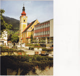 AK Mürzzuschlag. Hammerpark mit Volkshaus und Pfarrkirche. (1984)
