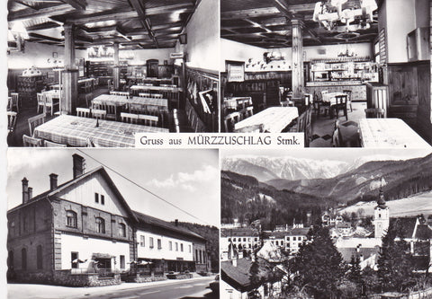 AK Gruß aus Mürzzuschlag. Gastzimmer und Weinstube-Espresso in der Brauhaus Gastwirtschaft. (1965)