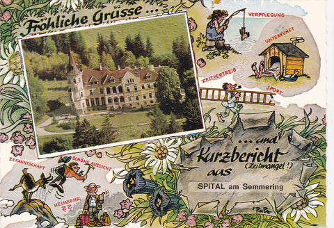 AK Fröhliche Grüsse... und Kurzbericht aus Spital am Semmering. Schloß Sommerau.