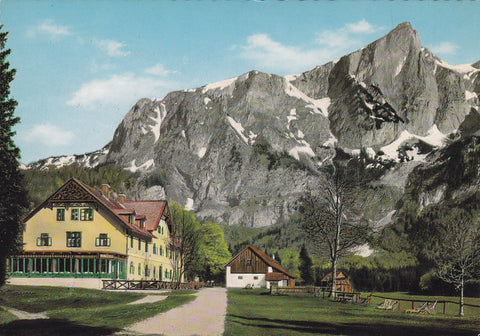 AK Alpengasthof Bodenbauer am Fuße des Hochschwab mit Zinken.