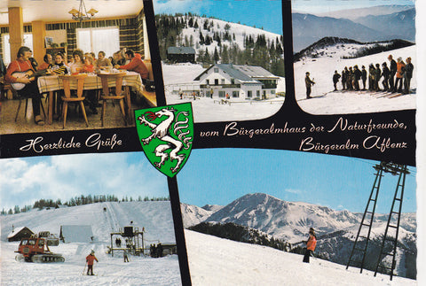 AK Herzliche Grüße vom Bürgeralmhaus der Naturfreunde, Bürgeralm Aflenz.