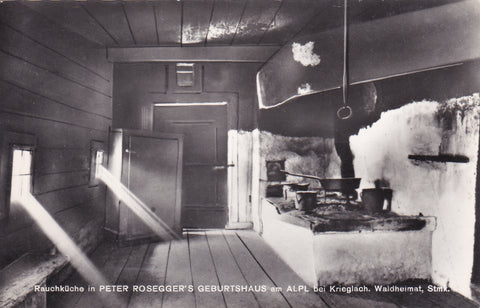 AK Rauchküche in Peter Rosegger's Geburtshaus am Alpl bei Krieglach. Waldheimat. (1961)