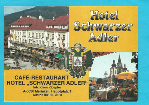 AK Mariazell. Hauptplatz. Cafe Restaurant Hotel Schwarzer Adler. Inh. Klaus Kloepfer.