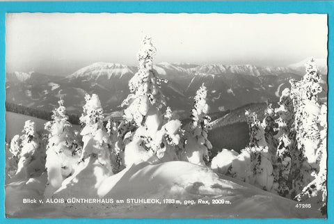 AK Blick v. Alois Güntherhaus am Stuhleck geg. Rax. (1964)