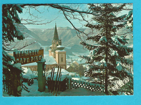 AK Mariazell. Blick vom Terrassen-Cafe Pingl gegen Hochschwab.