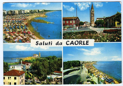 AK Saluti da Caorle. Spiaggia Levante. Piazza Vescovado. Panorama. Spiaggia Levante.