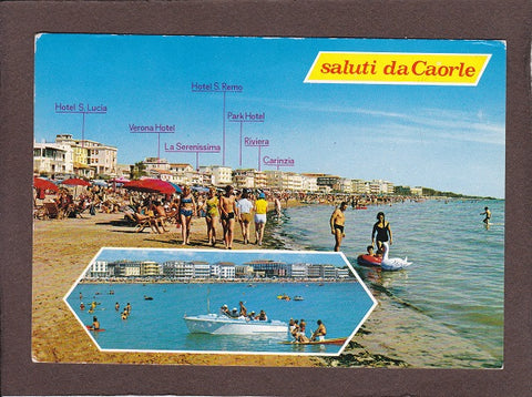 AK Saluti da Caorle. Zona alberghi e la spiaggia.