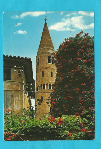 AK Siamo in vacanza. Fiori e antico campanile di paese lagunare della Riviera Adriatica.