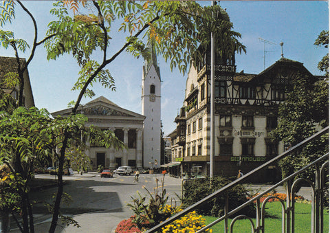 AK Dornbirn, Blick zum Marktplatz mit Stadtpfarrkirche St. Martin.