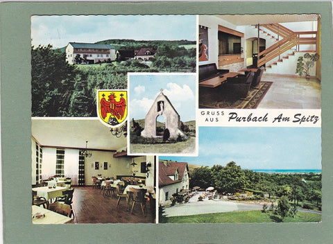 AK Gruß aus Purbach am Neusiedlersee. Restaurant – Weingut Waldpension „am Spitz“.