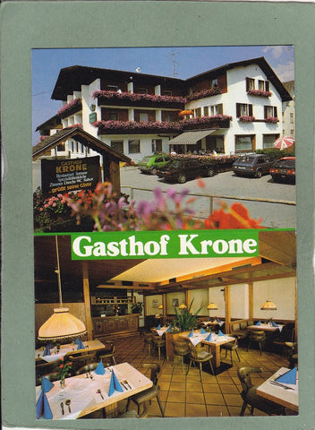 Visitenkarte Übersaxen Gasthof Krone. Bes. Fam. Jurovic. AK-Großformat mit Falte.