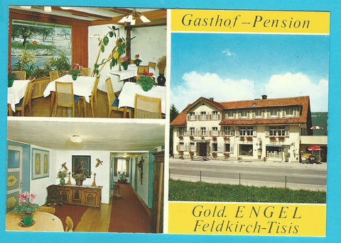 Werbe-Karte (knickbar) Feldkirch - Tisis. Gasthof Pension Goldener Engel. Bes.: Fam. Beck.