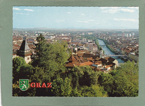 AK Graz, Blick vom Schloßberg gegen Süden.