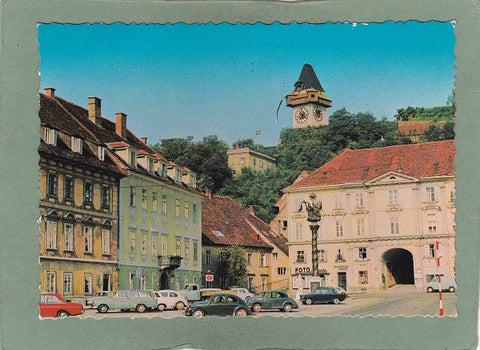 AK Graz. Karmeliterplatz mit Uhrturm.