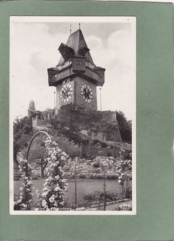 AK Graz. Uhrturm vom Schloßberg – Basteigarten.