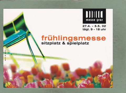 Werbe-Karte. Graz Frühlingsmesse sitzplatz & spielplatz. 27.4.-5.5.2002.