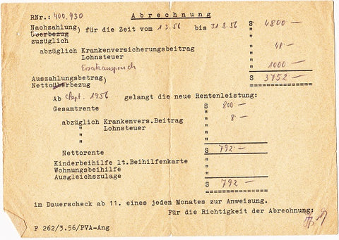 Abrechnung für PVA-Ang. 1956.