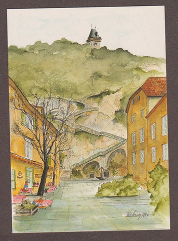 AK Graz. Schloßbergplatz mit Schloßbergsteig