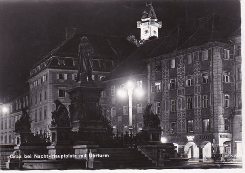 AK Graz bei Nacht-Hauptplatz mit Uhrturm.