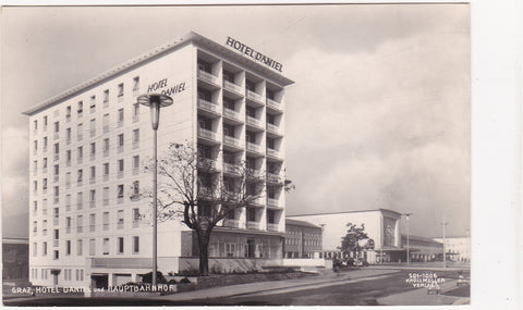 AK Graz, Hotel Daniel und Hauptbahnhof.