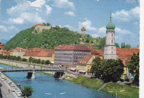 AK Graz. Blick zum Schloßberg vom Hotel Weitzer.
